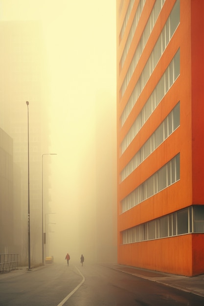 Vista dell'architettura della città con nebbia