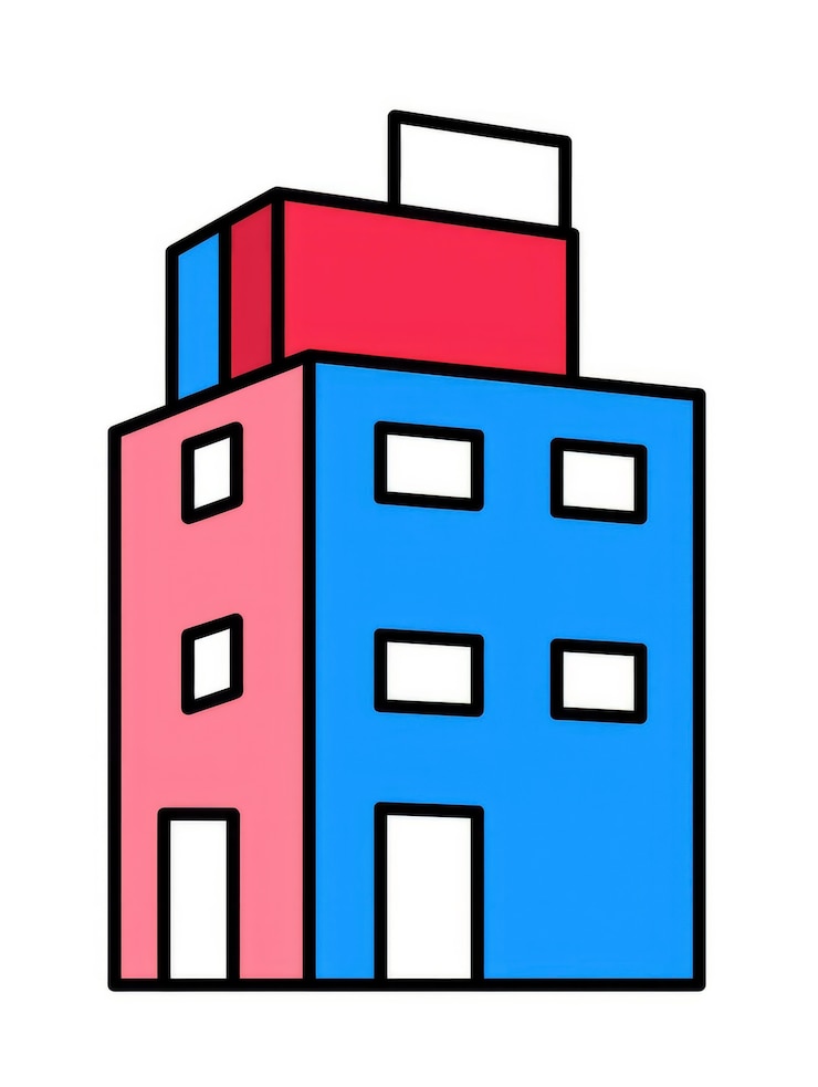 Foto gratuito vista dell'edificio con architettura in stile cartone animato