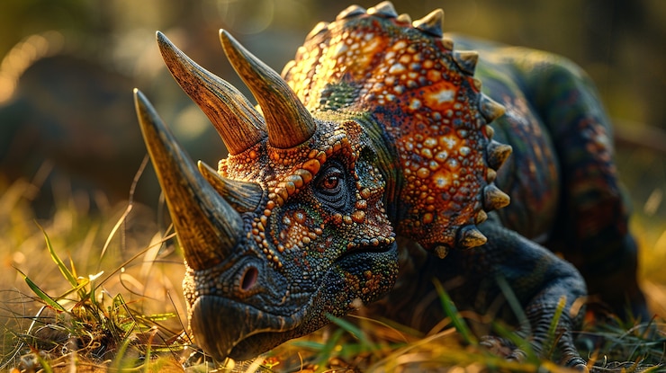 Foto gratuito vista dell'estinta creatura dinosauro triceratops