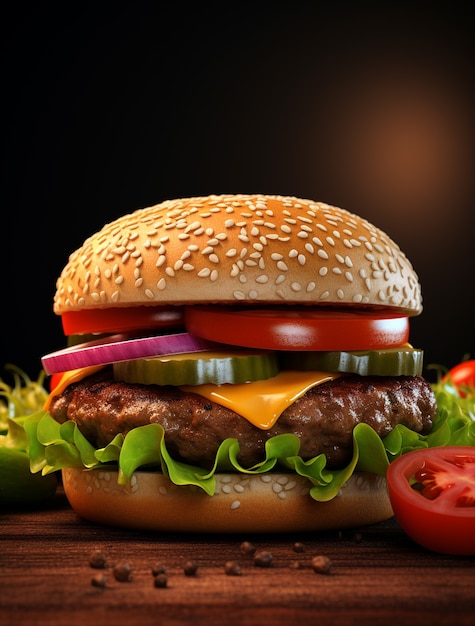 Vista dell'hamburger dall'aspetto delizioso 3d