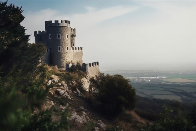 Vista dell'imponente castello con paesaggio naturale