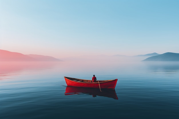 Vista della barca che galleggia sull'acqua