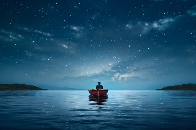 Vista della barca sull'acqua di notte