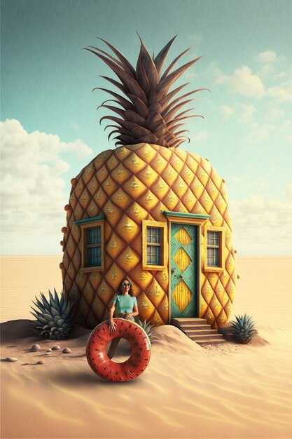 Vista della casa fatta da un frutto di ananas nel deserto