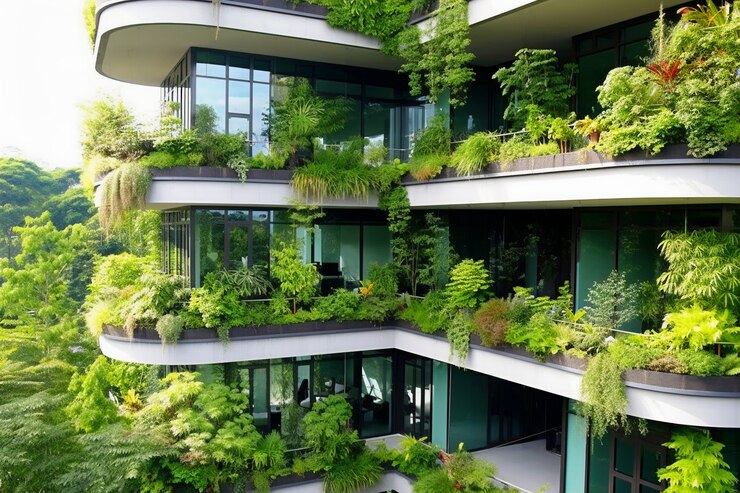 Foto gratuito vista della città con condomini e vegetazione verde