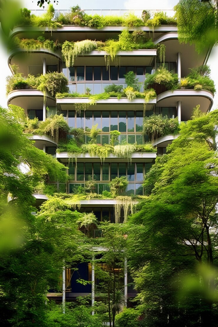Foto gratuito vista della città con condomini e vegetazione verde