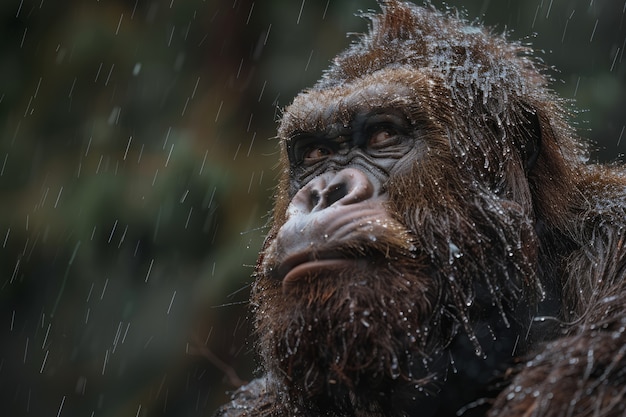 Vista della creatura bigfoot in natura all'aperto