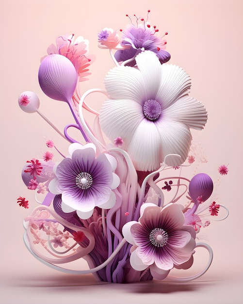 Vista della disposizione floreale astratta 3d