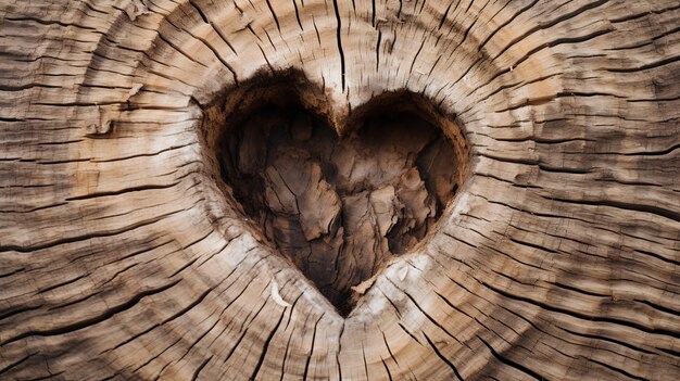 Vista della forma del cuore nel tronco d'albero