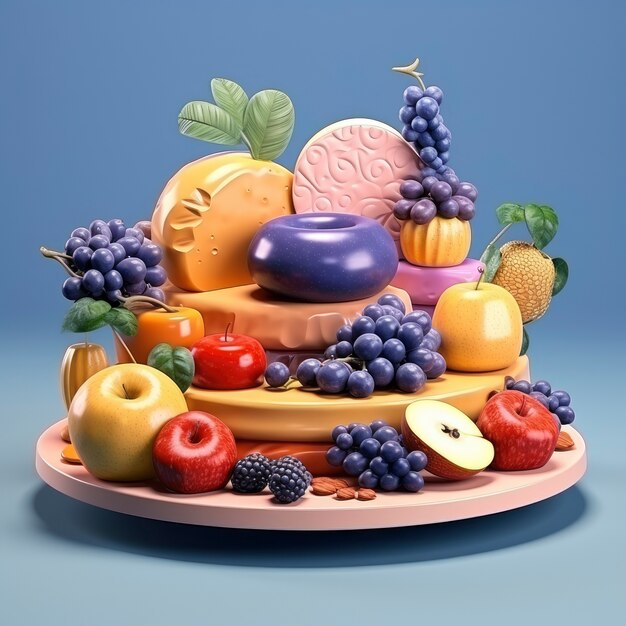 Vista della frutta grafica 3d sui vassoi