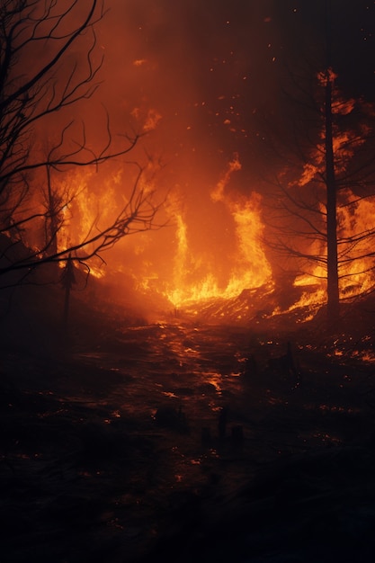 Vista della natura in fiamme