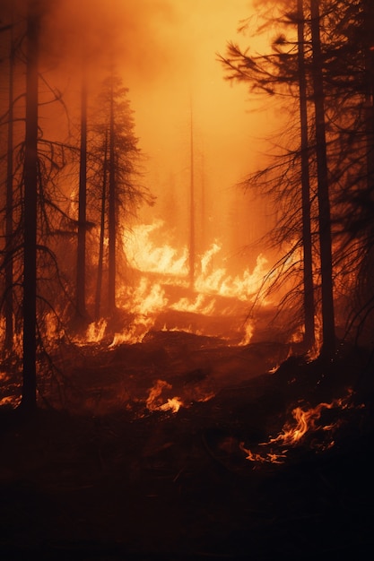 Vista della natura in fiamme