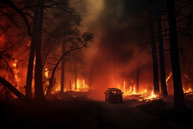 Vista della natura in fiamme