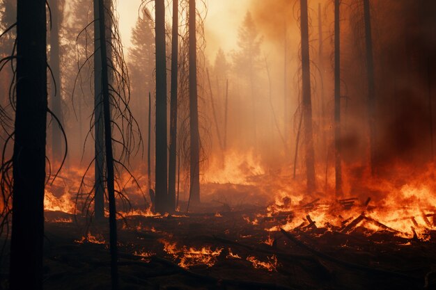 Vista della natura in fiamme