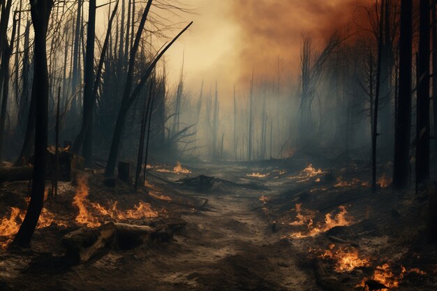 Vista della natura in fiamme