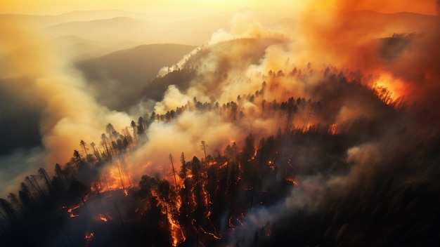 Vista della natura in fiamme