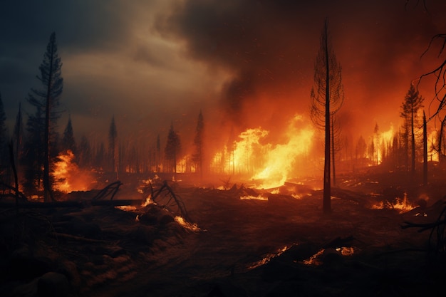 Vista della natura in fiamme