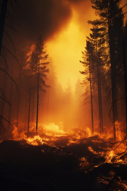 Vista della natura in fiamme