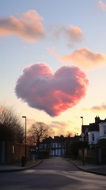 Vista della nuvola a forma di cuore nel cielo