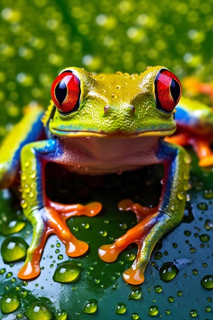 Vista della rana dai colori vivaci in natura
