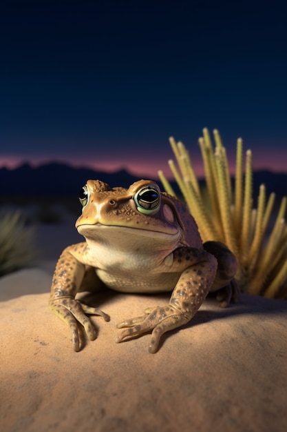Vista della rana di notte nel deserto