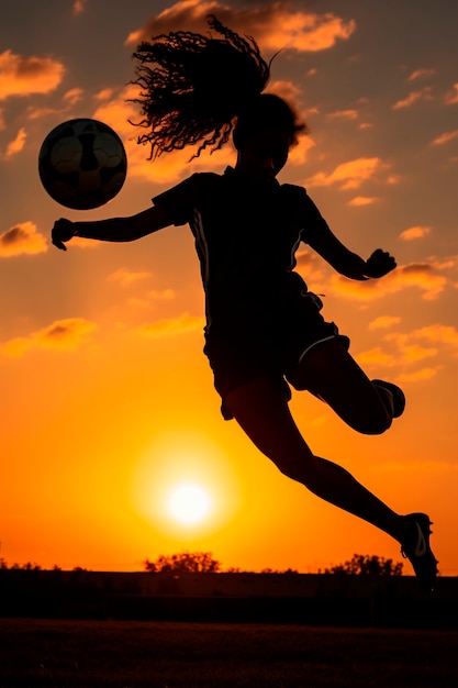 Vista della sagoma del giocatore di calcio durante la partita