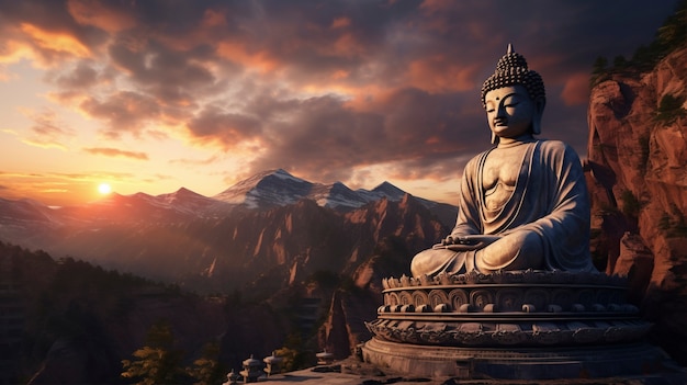 Vista della statua del Buddha zen per la spiritualità