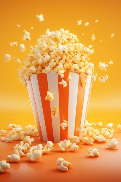Vista della tazza 3d di popcorn del cinema