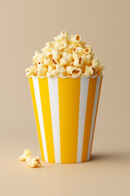 Vista della tazza 3d di popcorn del cinema