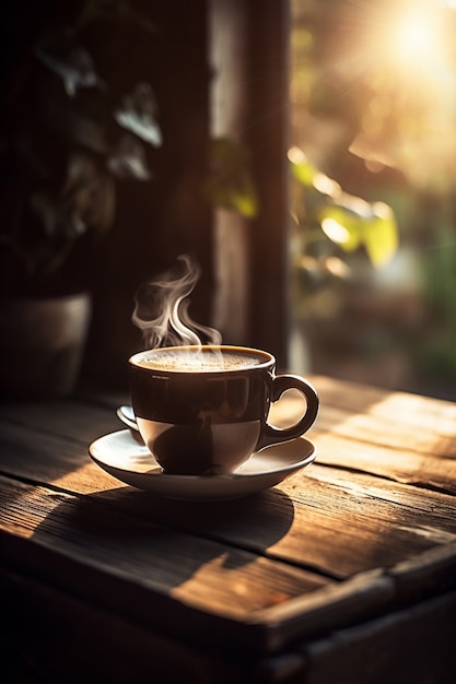 Vista della tazza di caffè con lo spazio della copia