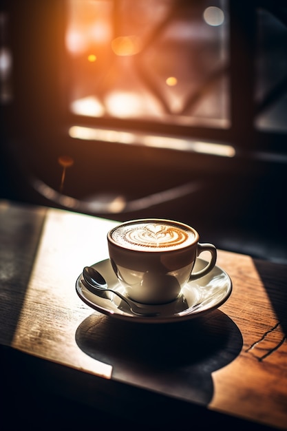 Vista della tazza di caffè con lo spazio della copia