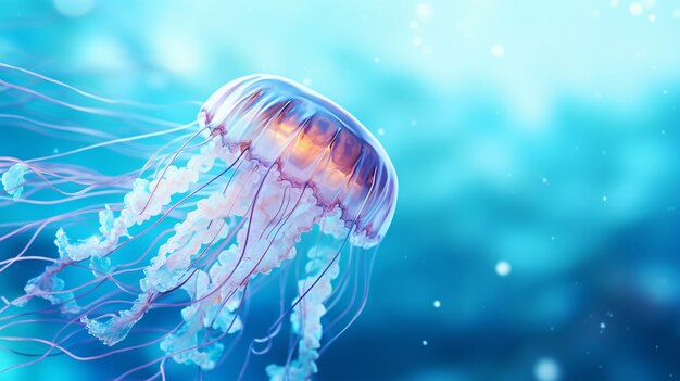 Vista delle meduse che nuotano in acqua con lo spazio della copia