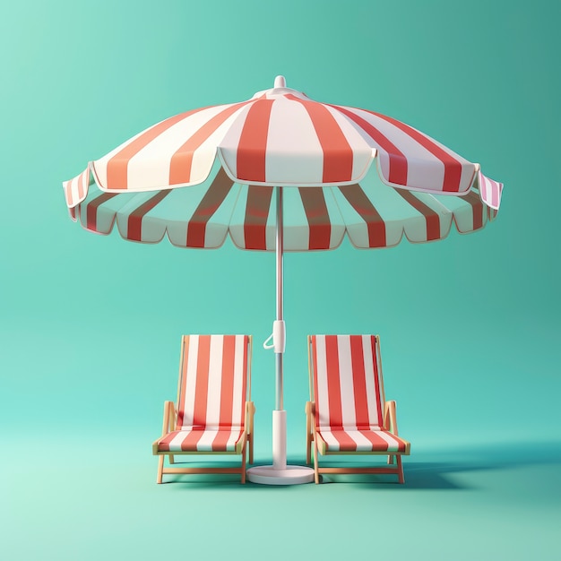 Vista delle sedie e dell'ombrello grafici 3d