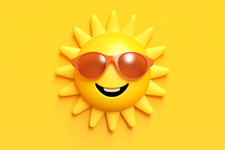 Foto gratuito vista dello smiley 3d e del sole felice con sfondo giallo