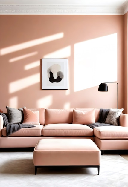 Vista dello spazio di design interno con arredi e decorazioni del colore dell'anno