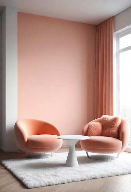 Vista dello spazio di design interno con arredi e decorazioni del colore dell'anno