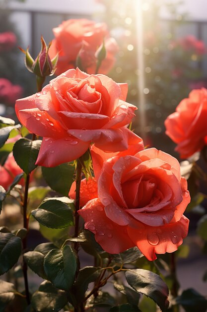 Vista di bellissimi fiori di rosa in fiore