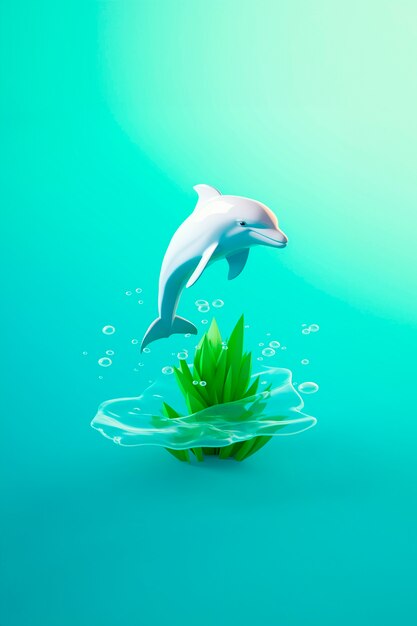 Vista di delfino 3D con colori vivaci