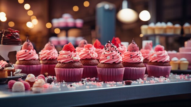 Vista di deliziosi e dolci dessert cupcake con glassa