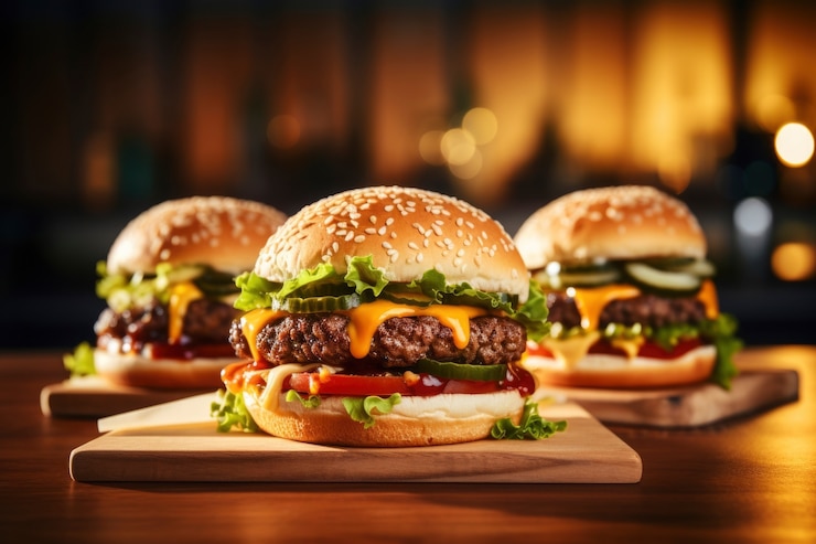 Foto gratuito vista di deliziosi hamburger con panini e formaggio
