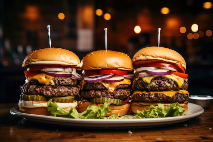 Foto gratuito vista di deliziosi hamburger con panini e formaggio