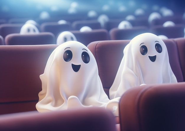 Vista di fantasmi 3D che guardano un film