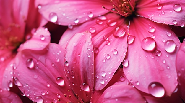 Vista di gocce d'acqua sui petali di fiori