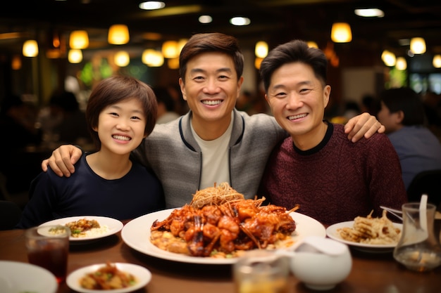 Vista di persone che partecipano alla cena di riunione per il Capodanno cinese