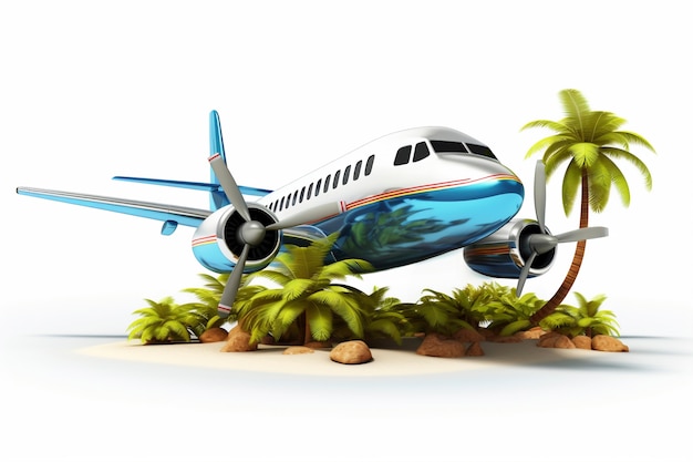 Vista di un aereo 3D con il paesaggio della destinazione di viaggio