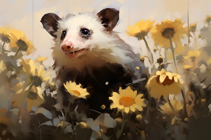 Foto gratuito vista di un animale opossum con vegetazione in stile d'arte digitale