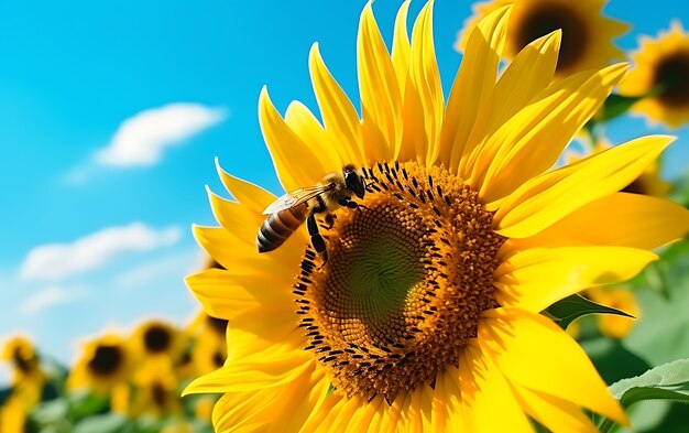 Vista di un'ape sul girasole