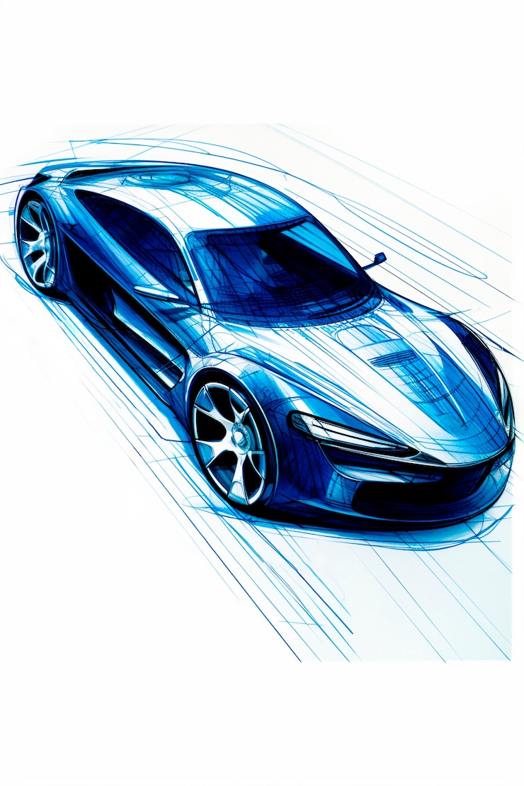 Foto gratuito vista di un'auto 3d in stile schizzo