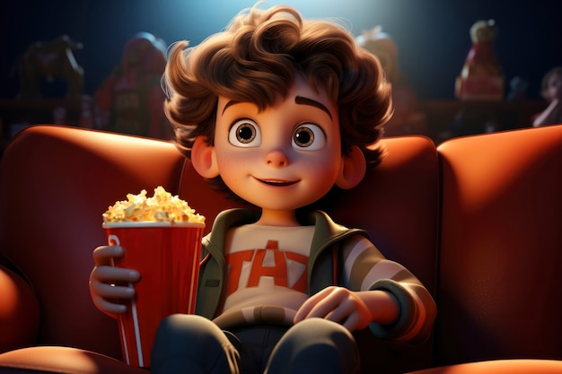 Vista di un bambino in 3D che guarda un film