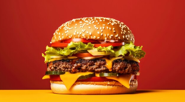 Vista di un delizioso hamburger con panini e formaggio